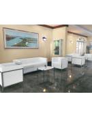 Divano per interni, struttura in metallo cromato, rivestimento in ecopelle - cm 125x69x74h