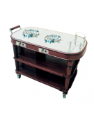 Carrello flambè in legno massello e acciaio inox - cassetto e vano bombola - 2 piani d’appoggio - mm 1300x650x1100h