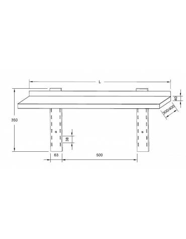 Mensola inox a muro con alzatina - Dimensioni cm 140x40x4h - altezza staffa 40 cm