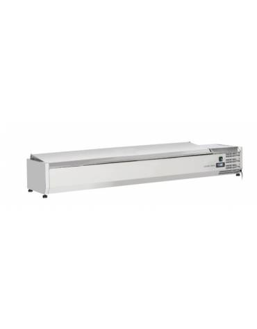 Vetrina refrigerata per banco pizza con coperchio inox - capacità n.8 bacinelle GN 1/4 - cm 180x33,5x28,1h