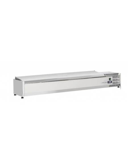 Vetrina refrigerata per banco pizza con coperchio inox - capacità n.8 bacinelle GN 1/4 - cm 180x33,5x28,1h
