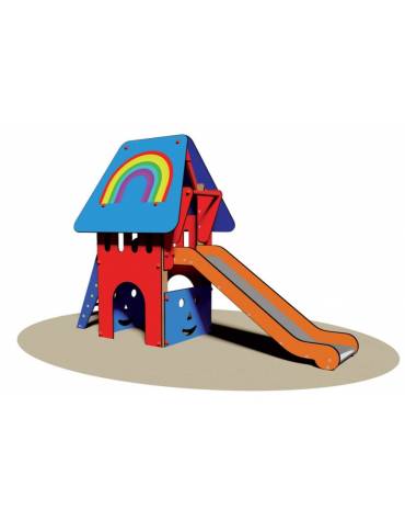Torretta in legno con scala di risalita e scivolo inox - cm 285x106x205h