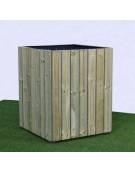 Fioriera quadrata realizzata in acciaio zincato e verniciato, rivestita in doghe di legno di pino - cm 50x50x50h
