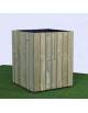 Fioriera quadrata realizzata in acciaio zincato e verniciato, rivestita in doghe di legno di pino - cm 50x50x50h