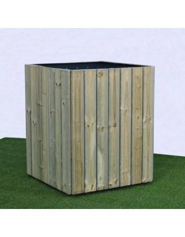 Fioriera quadrata in acciaio zincato e verniciato, rivestita in doghe di legno di pino - cm 70x70x70h