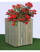 Fioriera quadrata realizzata in acciaio zincato e verniciato, rivestita in doghe di legno di pino - cm 70x70x70h