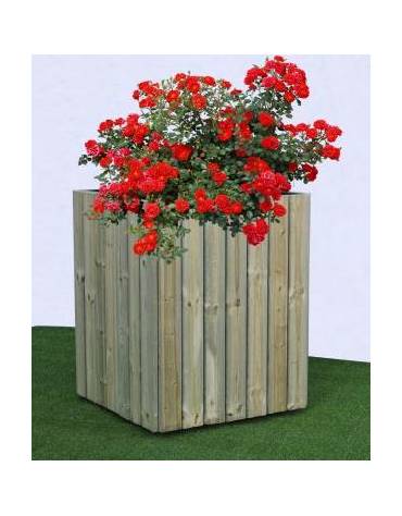 Fioriera quadrata realizzata in acciaio zincato e verniciato, rivestita in doghe di legno di pino - cm 70x70x70h