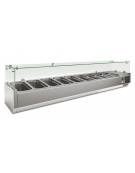 Vetrina refrigerata pizzeria statica inox con vetro superiore-9 bacinelle GN1/3-Temperatura +2° +8°C-cm 200x39,5x43,5h