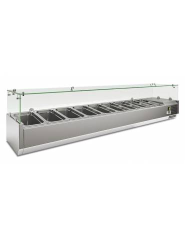 Vetrina refrigerata statica in acciaio inox e vetro - bacinelle GN1/3 -  mm 2000x395x435h