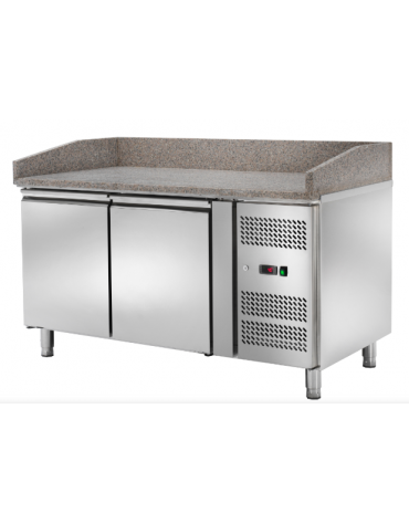 Banco pizza refrigerato ventilato, 2 porte, piano in granito - temperatura -2°+8°C - mm 1510x800x1050h