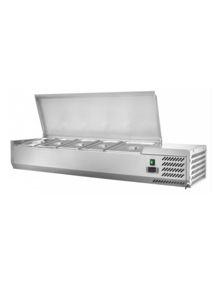 Vetrinetta refrigerata per pizzeria, con coperchio in acciaio inox- CAPACITÀ 12xGN1/3 - cm 250x39,5x28/61h