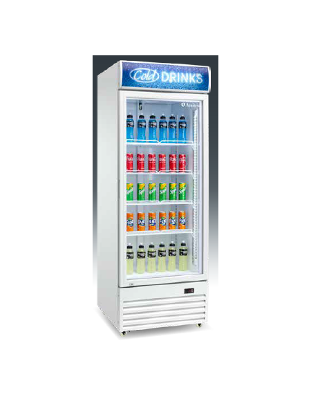 Espositore refrigerato ventilato per bibite - 1 porta battente, temp +2° C/ +10° C - 450 litri - mm 700x745x1990h