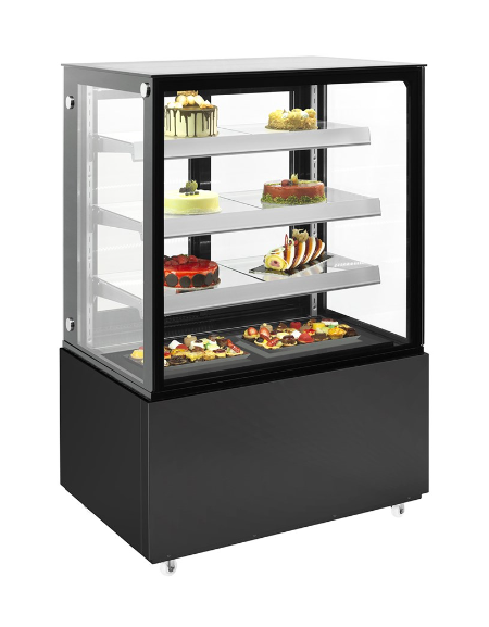 Espositore vetrina refrigerata pasticceria in acciaio colore Nero, ventilata +2 +8°C - antiappannamento - cm 94x68,8x141h