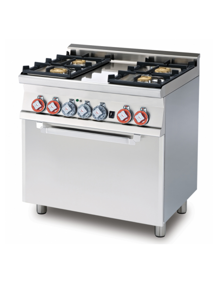 Cucina a gas 4 fuochi su forno elettrico statico con grill porta inox, camera cm 64x42x35h, 1 griglia - cm 80x60x90h