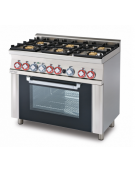 Cucina a gas 6 fuochi su forno a gas statico con grill, porta in vetro, camera cm 64x39x35h, 1 griglia - cm 100x 60x 90h