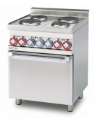 Cucina elettrica trifase-9,05kw, 4 piastre, forno elettrico multifunzione con camera cm 46x37x35h, porta cieca inox - cm 60x60x9