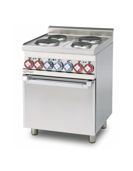 Cucina elettrica trifase-9,05kw, 4 piastre, forno elettrico multifunzione con camera cm 46x37x35h, porta cieca inox - cm 60x60x9