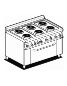 Cucina elett. trifase-12,05kw, 6 piastre, forno elett. multifunzione, camera cm 64x37x35h GN1/1, porta cieca inox - cm 100x60x90