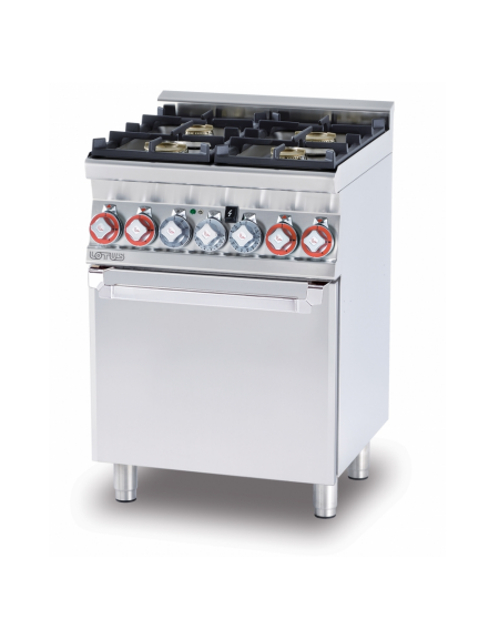 Cucina a gas 4 fuochi su forno a elettrico multifunzione, camera cm 46x37x35h, 1 griglia -porta inox,cm 60x60x90h
