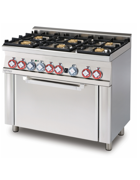 Cucina a gas 6 fuochi su forno a elettrico multifunzione, camera cm 64x37x35h porta  cieca , 1 griglia - cm 100x60x90h