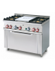 Cucina tutto piastra a gas 4 fuochi 1 piastra, forno a gas statico con grill, porta inox, camera cm 64x39x35h - cm 100x60x90h
