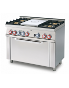 Cucina tutto piastra a gas 4 fuochi 1 piastra, forno elettrico statico, porta inox, camera cm 64x42x35h - cm 100x60x90h