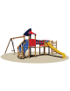 Gioco completo a Villaggio con 2 torrette, 1 ponte mobile , 1 scivolo ed 1 altalena - cm 515x605x260h