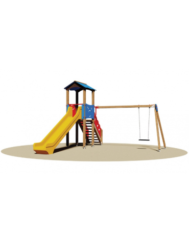 Torretta con altalena sedile piano - scivolo vetroresina - cm 490x445x315h