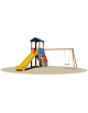 Torretta con tetto , 1 altalena sedile piano - scivolo polietilene - cm 490x445x315h