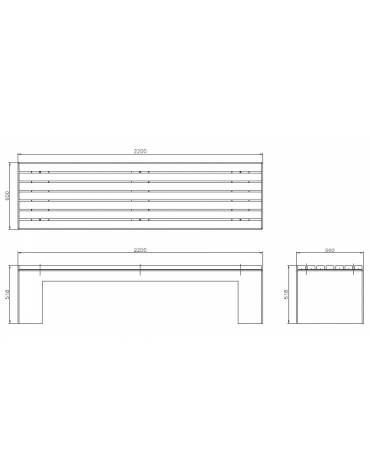 Panchina piana in cemento con seduta in legno di pregio - cm 220x60x51,8h