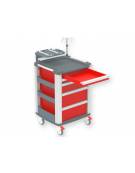 Carrello emergenza - con asta porta flebo a 4 ganci, ripiano porta defibrillatore e porta bombola - cm 60,5x65,5x97h