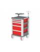 Carrello emergenza 5 cassetti - con asta porta flebo a 4 ganci, ripiano porta defibrillatore e porta bombola - rosso - cm 60,5x6