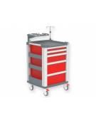 Carrello emergenza - con asta porta flebo a 4 ganci, ripiano porta defibrillatore e porta bombola - cm 60,5x65,5x97h