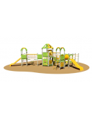 Villaggio multiattività inclusivo con 3 torrette e 2 pedane di accesso, - 2 scivoli polietilene - cm 1435x1321x430h