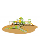 Villaggio multiattività inclusivo con 3 torrette e 2 pedane di accesso, - 2 scivoli polietilene - cm 1435x1321x430h