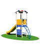 Torretta in acciaio verniciato con tetto - scivolo polietilene - con salita a scaletta e pannello gioco - cm 400x145x355h