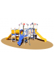 Villaggio a 3 torrette con risalita appigli, tunnel, arrampicate e pannelli gioco - 2 scivoli polietilene - cm 535x740x355h