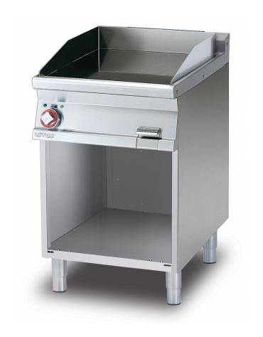 Fry top elettrico trifase-7,4kw, piastra liscia cromata SUPERCHROME cm 56x51 su mobile a giorno - dim. 60x70,5x90h