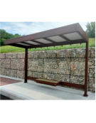 Pensilina in lamiera d'acciaio, parete di fondo in vetro e copertura policarbonato o lamiera coibentata - cm 405,5x163,7x261,5h