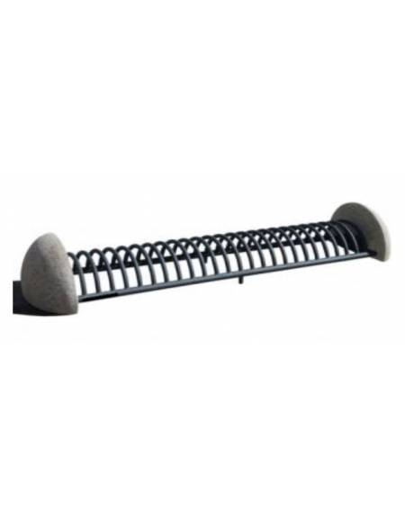 Portabici 10 posti con fianchi laterali in cemento - Colore grigio travertino - cm 235x56x36h