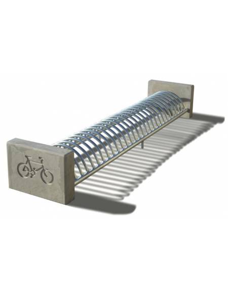 Portabici 10 posti fianchi in cemento con incisione bici - colore Bianco pietra - cm 235x66x47h - Conforme ai CAM