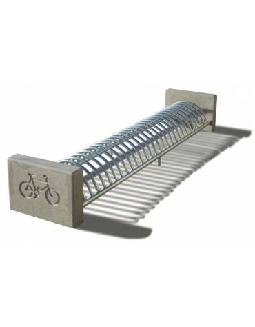 Portabici 10 posti fianchi in cemento con incisione bici - colore Grigio travertino - cm 235x66x47h - Conforme ai CAM