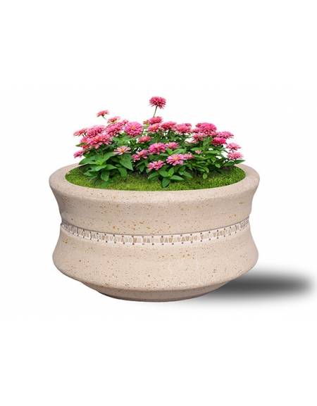 FIORIERA CIRCOLARE IN GRANIGLIA DI MARMO SABBIATO - COLORE A SCELTA - CON GRECA DECORATIVA - CM Ø 120x65h - CAM