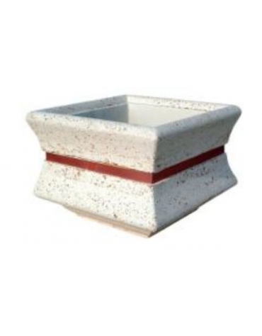 Fioriera quadrata in cemento calcestruzzo per esterno con fascia color rame - Colore bianco pietra - cm 60x60x65h