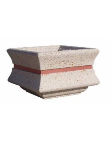 Fioriera quadrata per esterno in graniglia di marmo sabbiato - Colore a scelta - con fascia color rame - cm 90x90x65h - CAM