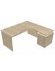 Scrivania Workstation forma a L con cassettiera cm 160/140x60/80x73h - Bianco-Grigio-Noce chiaro o scuro-Rovere chiaro o tabacco