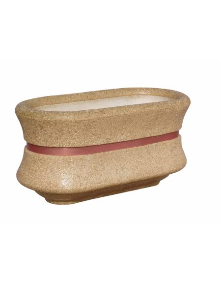 Fioriera ovale in graniglia di marmo sabbiato - Colore a scelta - con fascia color rame - cm 130x60x65h - Conforme ai CAM