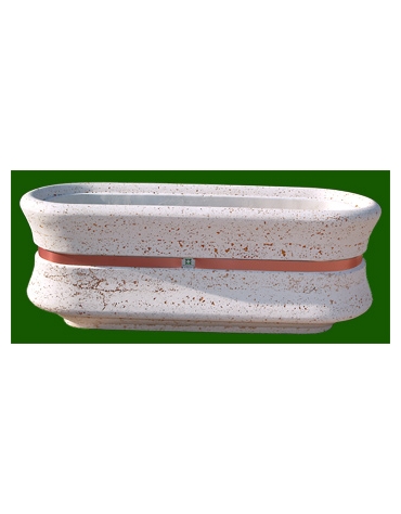 Fioriera ovale in graniglia di marmo levigato e antidegrado - Colore a scelta - con fascia color rame - cm 130x60x65 - CAM