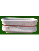 Fioriera ovale in cemento calcestruzzo - colore Bianco sabbiato - con fascia color rame - cm 170x60x65h - Conforme ai CAM