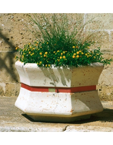 Fioriera esagonale per esterno in cemento calcestruzzo - colore Bianco sabbiato - cm 85x95x65h - Conforme ai CAM